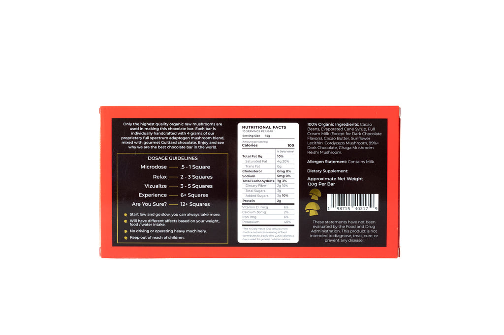 Box of 10 - Mushlover™ - Adaptogen Mushroom Chocolate Bars - Fire (Arousal)